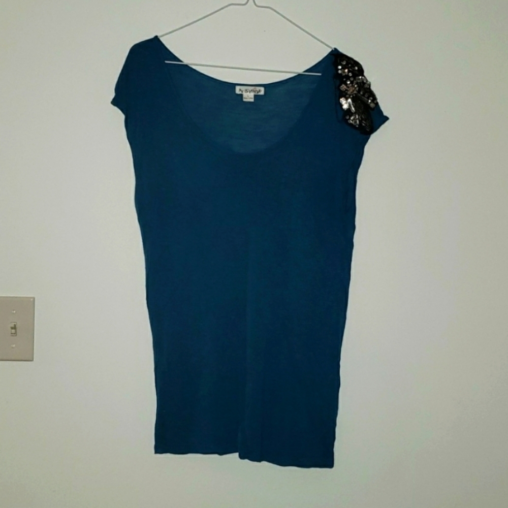 My Boyfriend Brand Blue Top with Fun Detailed Shoulder